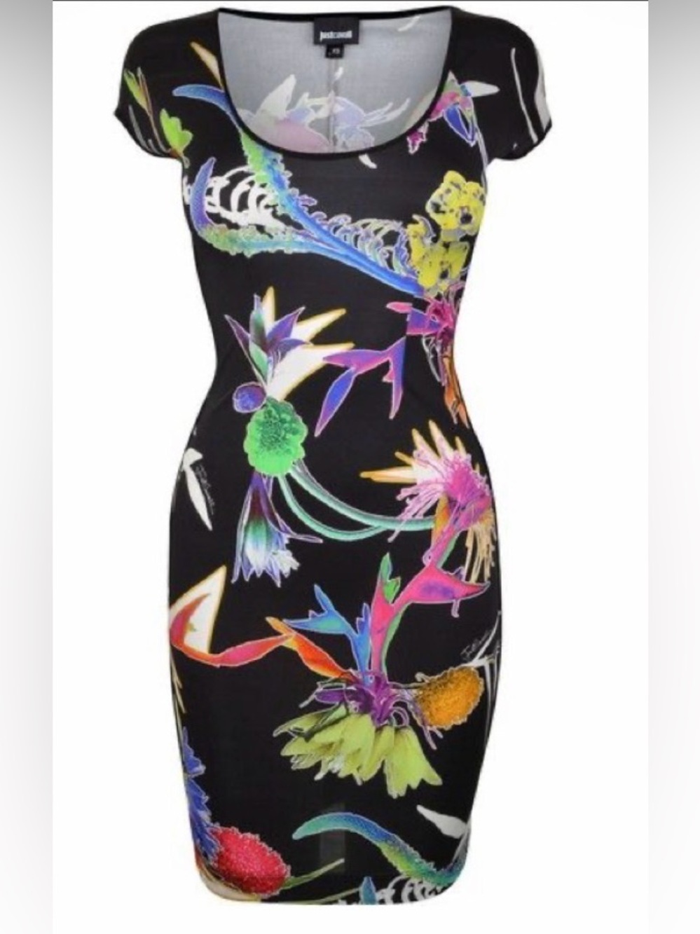 Just Cavalli Black Floral-Print Bodycon Mini Dress - Size S
